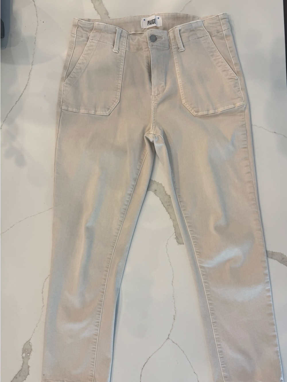 PAIGE Cropped Utility Pants in Light Cream